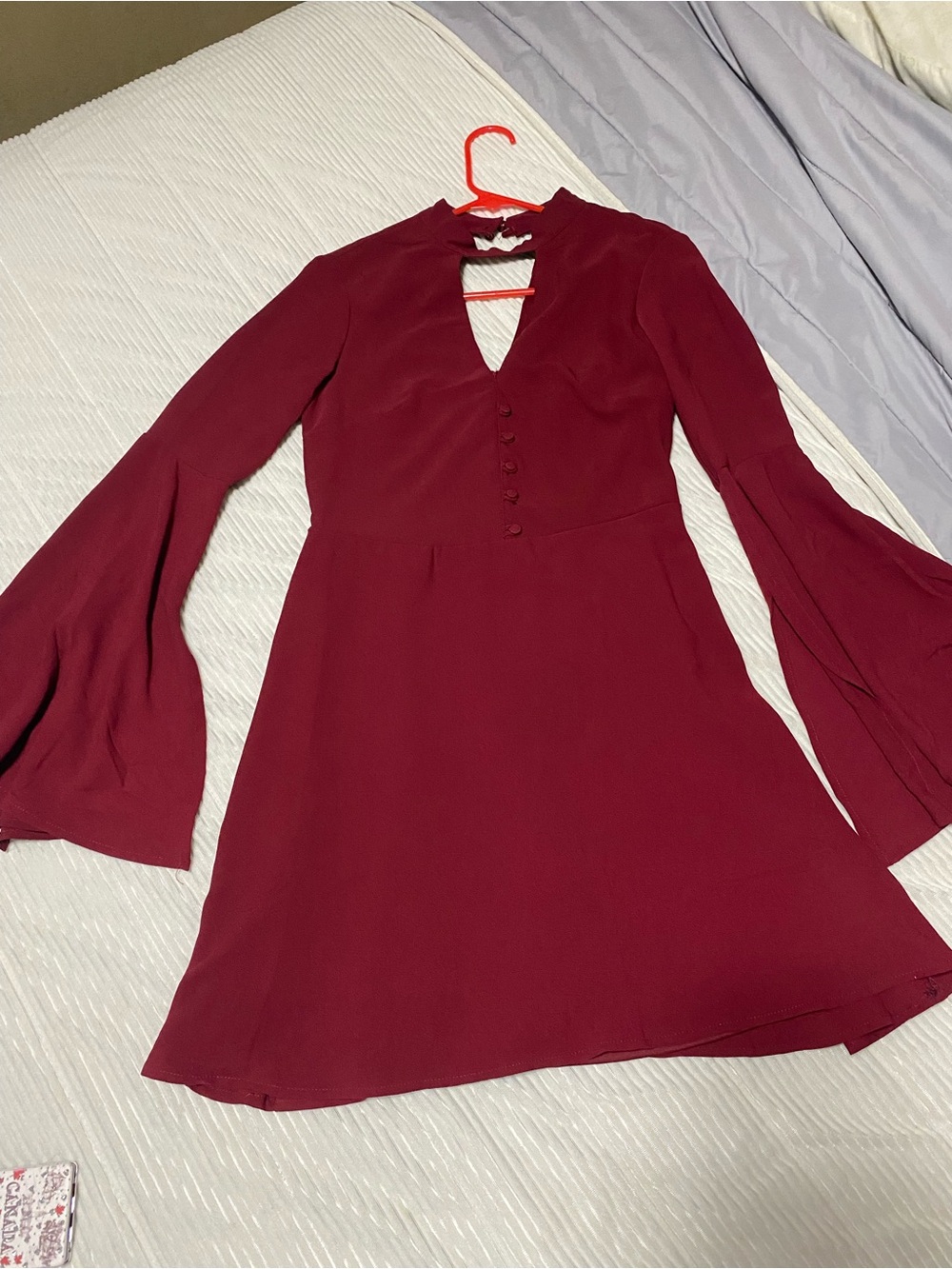 Socialite Burgundy Bell-Sleeve V-Neck Dress